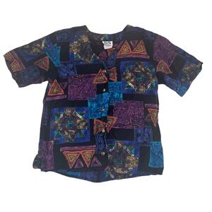 Vintage 90s Tapestry Abstract Geometric‎ Button Up Blouse